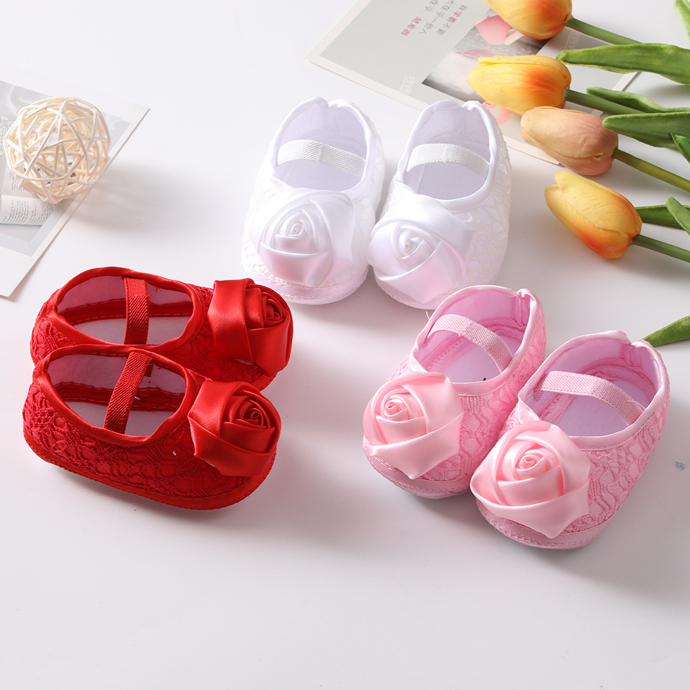 New Baby Shoes, European and American Rose Shoes, Fabric Sole Adhesive Walking Shoes, 0-12 Month old Baby Princess Shoes