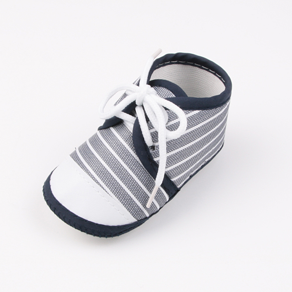 Striped Pre-walkers for Baby Boys, Lace-up Soft Sole, Anti-slip Breathable Infant Shoes