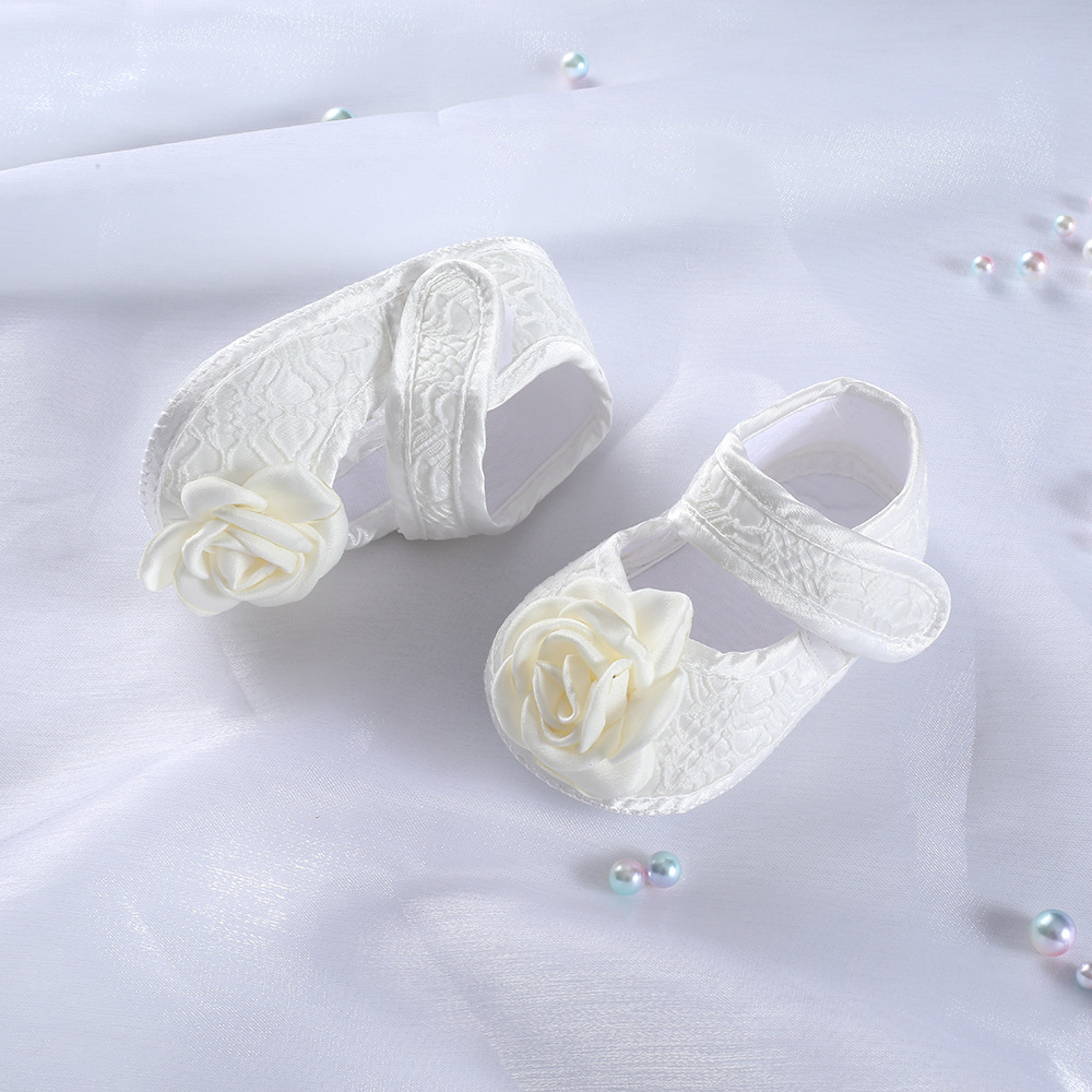 White Lace Princess Shoes, Soft Soled Baby Walking Shoes, full Moon and Hundred day Matching Dress, Newborn Shoes