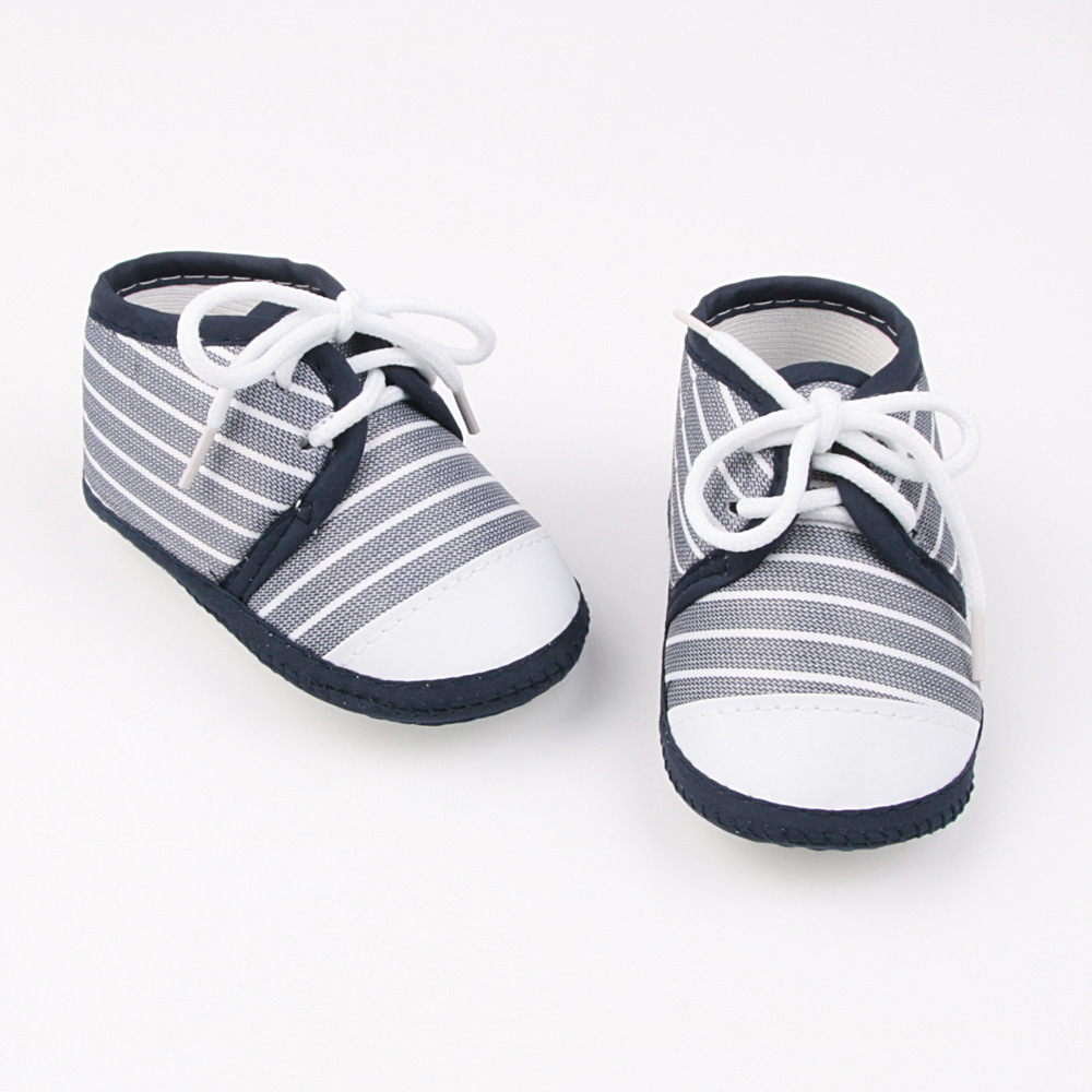 Striped Pre-walkers for Baby Boys, Lace-up Soft Sole, Anti-slip Breathable Infant Shoes