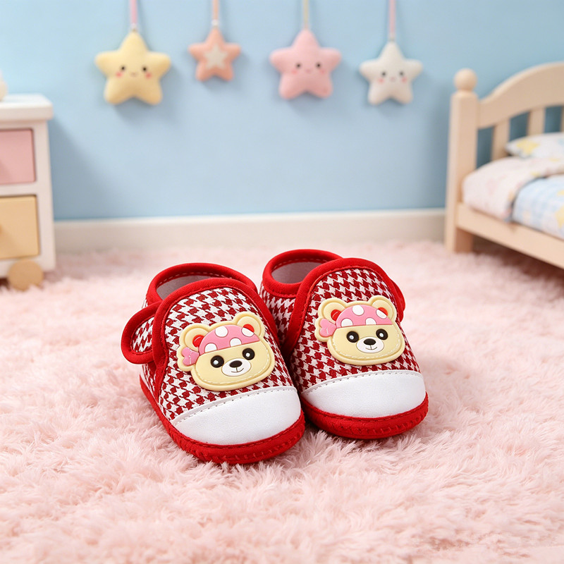 Houndstooth Pattern Baby Shoes, Anti-slip Sole, Adjustable Strap, Breathable Pre-walkers for Infants