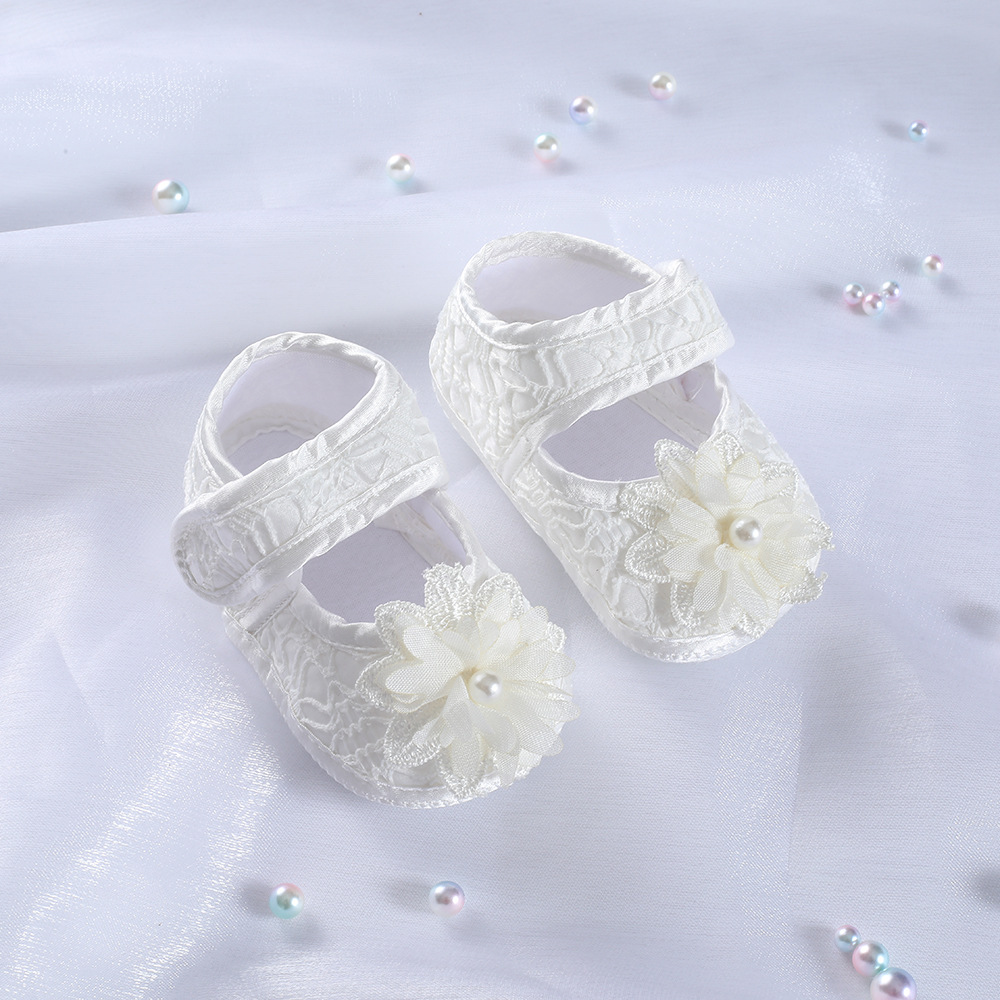 White Lace Princess Shoes, Soft Soled Baby Walking Shoes, full Moon and Hundred day Matching Dress, Newborn Shoes