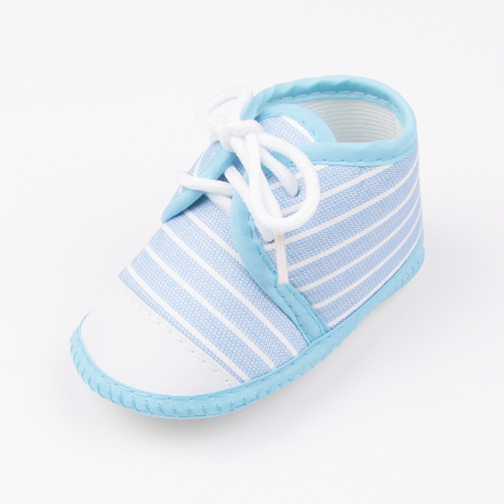 Striped Pre-walkers for Baby Boys, Lace-up Soft Sole, Anti-slip Breathable Infant Shoes