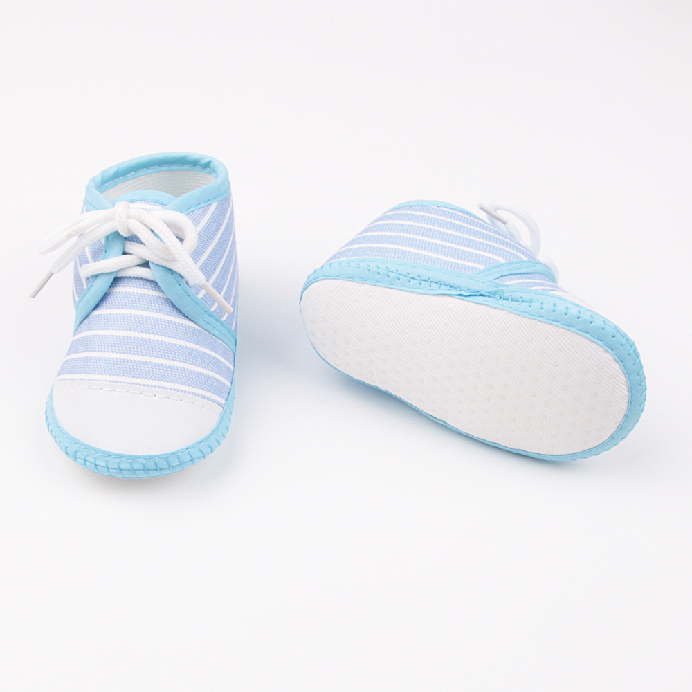 Striped Pre-walkers for Baby Boys, Lace-up Soft Sole, Anti-slip Breathable Infant Shoes