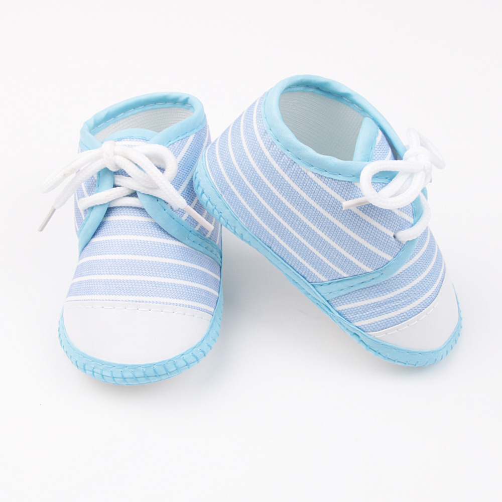 Striped Pre-walkers for Baby Boys, Lace-up Soft Sole, Anti-slip Breathable Infant Shoes