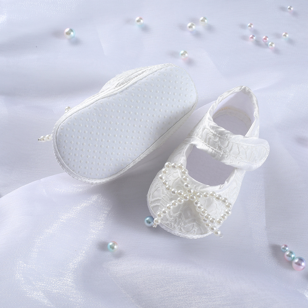 White Lace Princess Shoes, Soft Soled Baby Walking Shoes, full Moon and Hundred day Matching Dress, Newborn Shoes