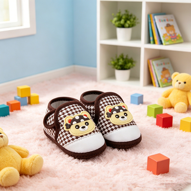 Houndstooth Pattern Baby Shoes, Anti-slip Sole, Adjustable Strap, Breathable Pre-walkers for Infants