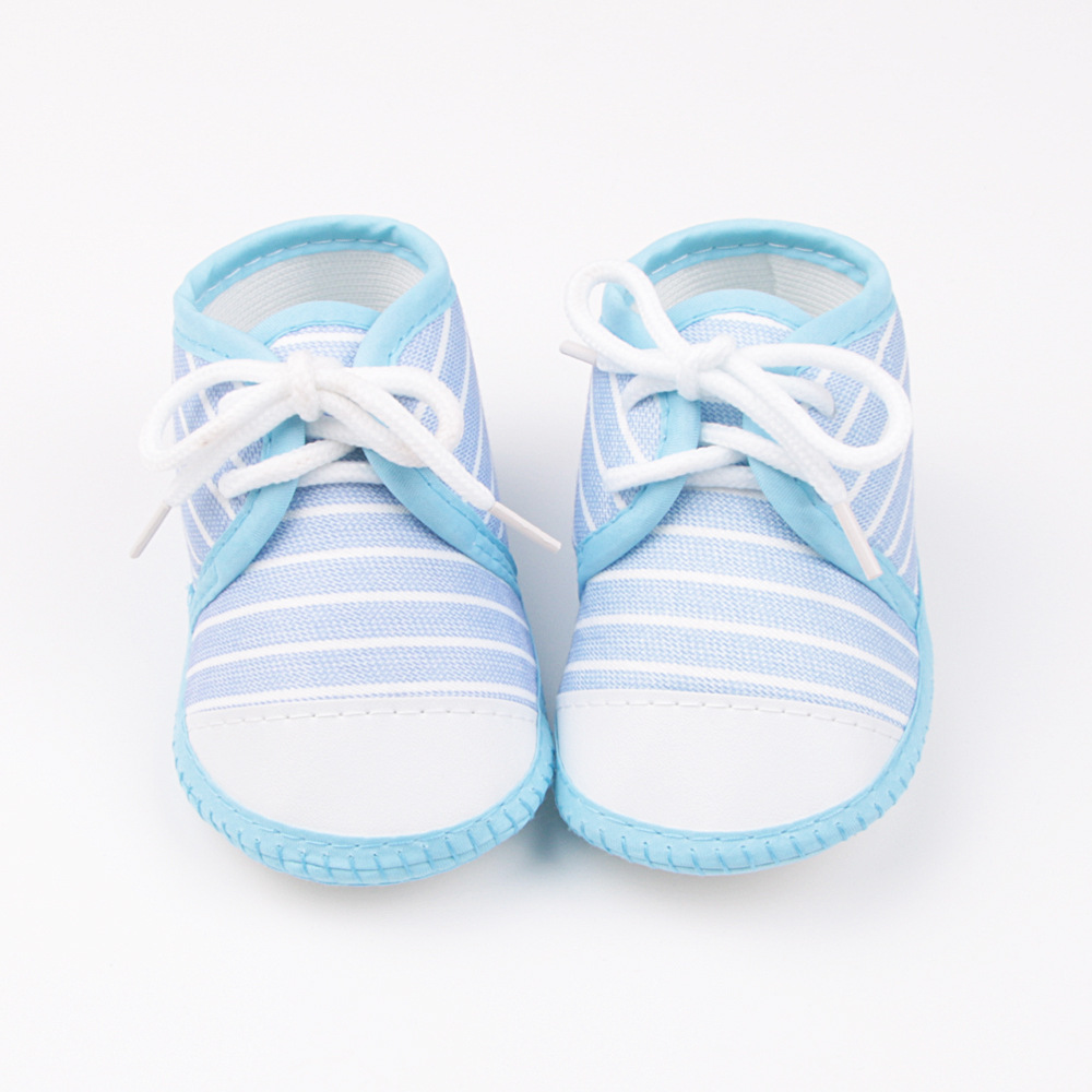 Striped Pre-walkers for Baby Boys, Lace-up Soft Sole, Anti-slip Breathable Infant Shoes