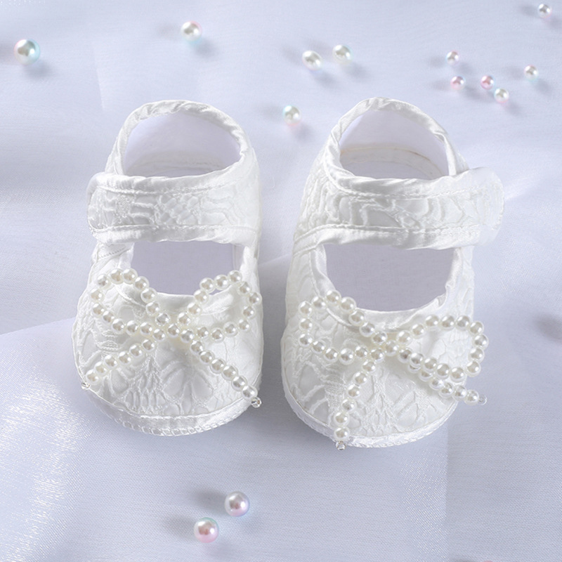 White Lace Princess Shoes, Soft Soled Baby Walking Shoes, full Moon and Hundred day Matching Dress, Newborn Shoes