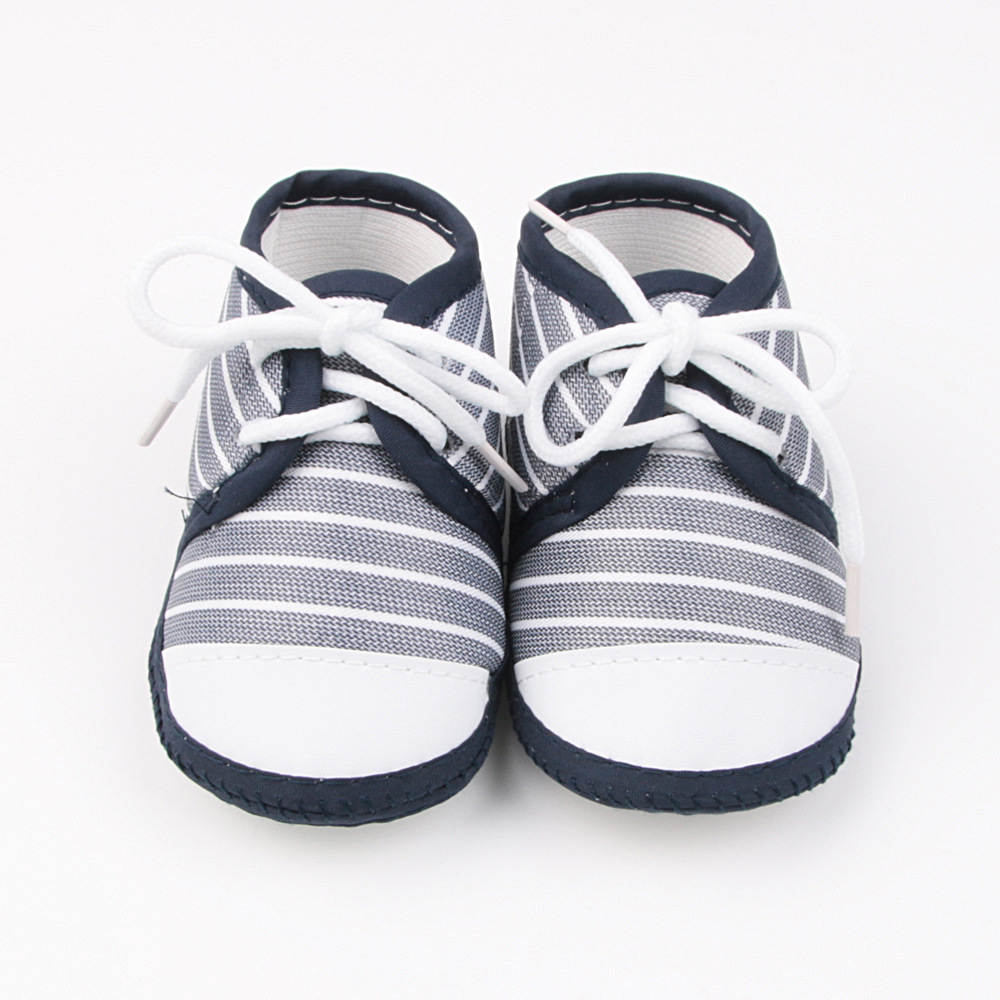 Striped Pre-walkers for Baby Boys, Lace-up Soft Sole, Anti-slip Breathable Infant Shoes