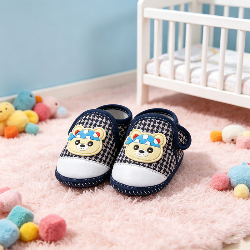 Houndstooth Pattern Baby Shoes, Anti-slip Sole, Adjustable Strap, Breathable Pre-walkers for Infants