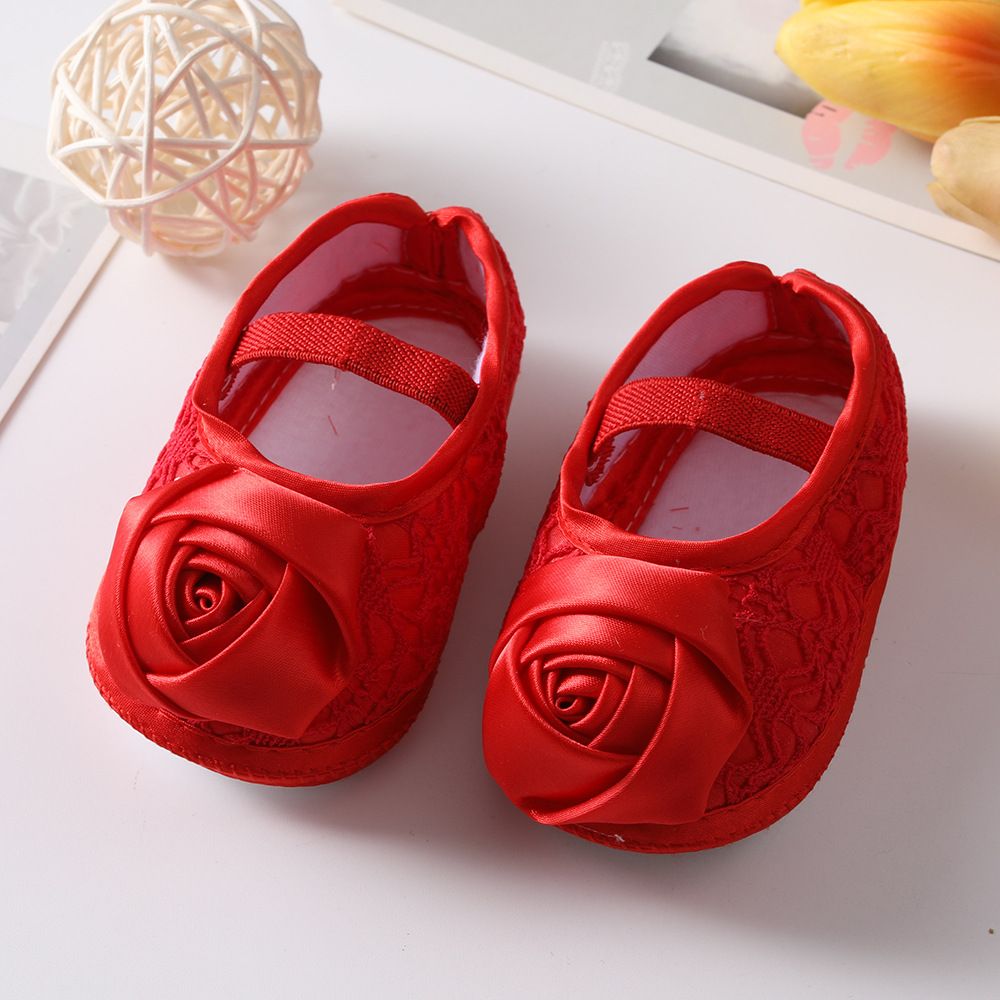New Baby Shoes, European and American Rose Shoes, Fabric Sole Adhesive Walking Shoes, 0-12 Month old Baby Princess Shoes
