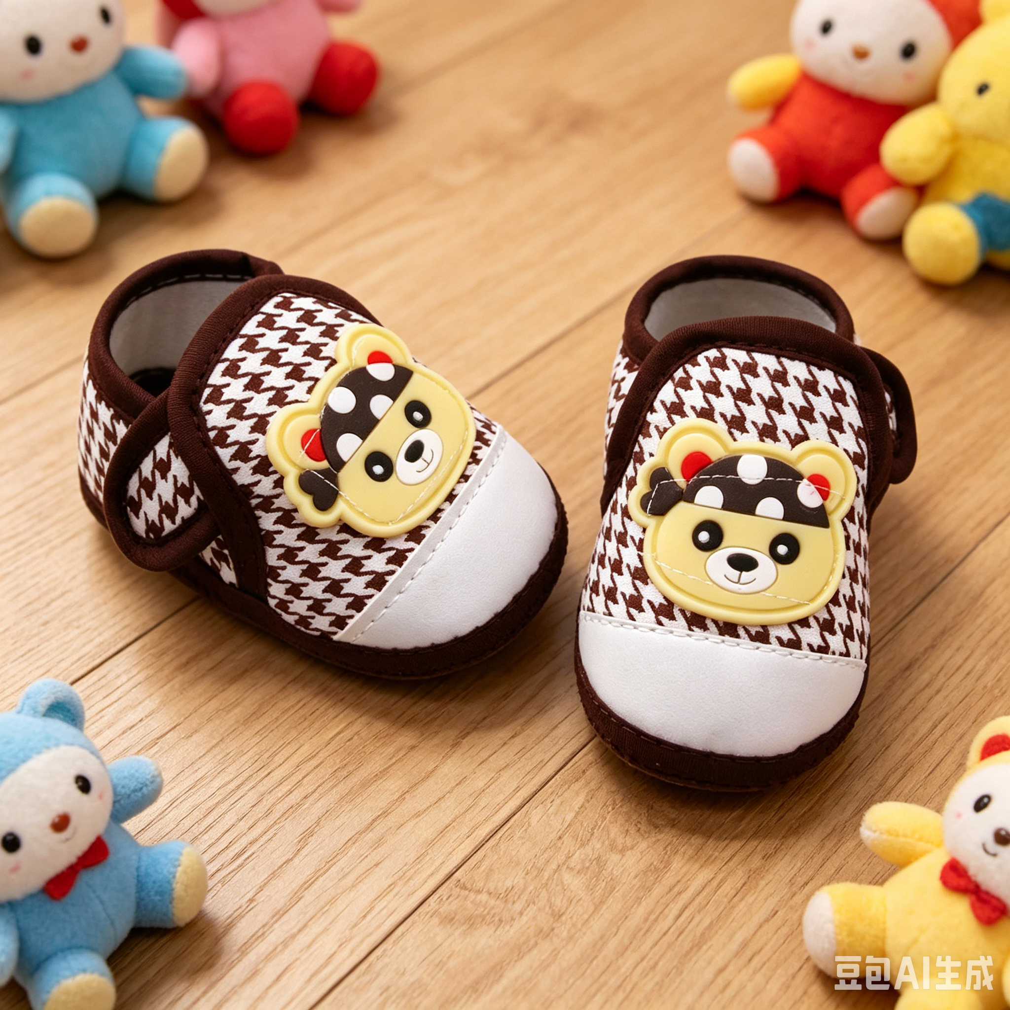 Houndstooth Pattern Baby Shoes, Anti-slip Sole, Adjustable Strap, Breathable Pre-walkers for Infants