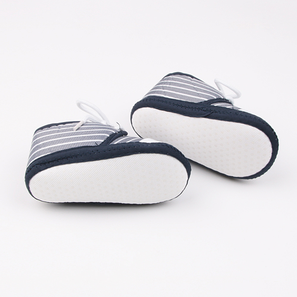 Striped Pre-walkers for Baby Boys, Lace-up Soft Sole, Anti-slip Breathable Infant Shoes