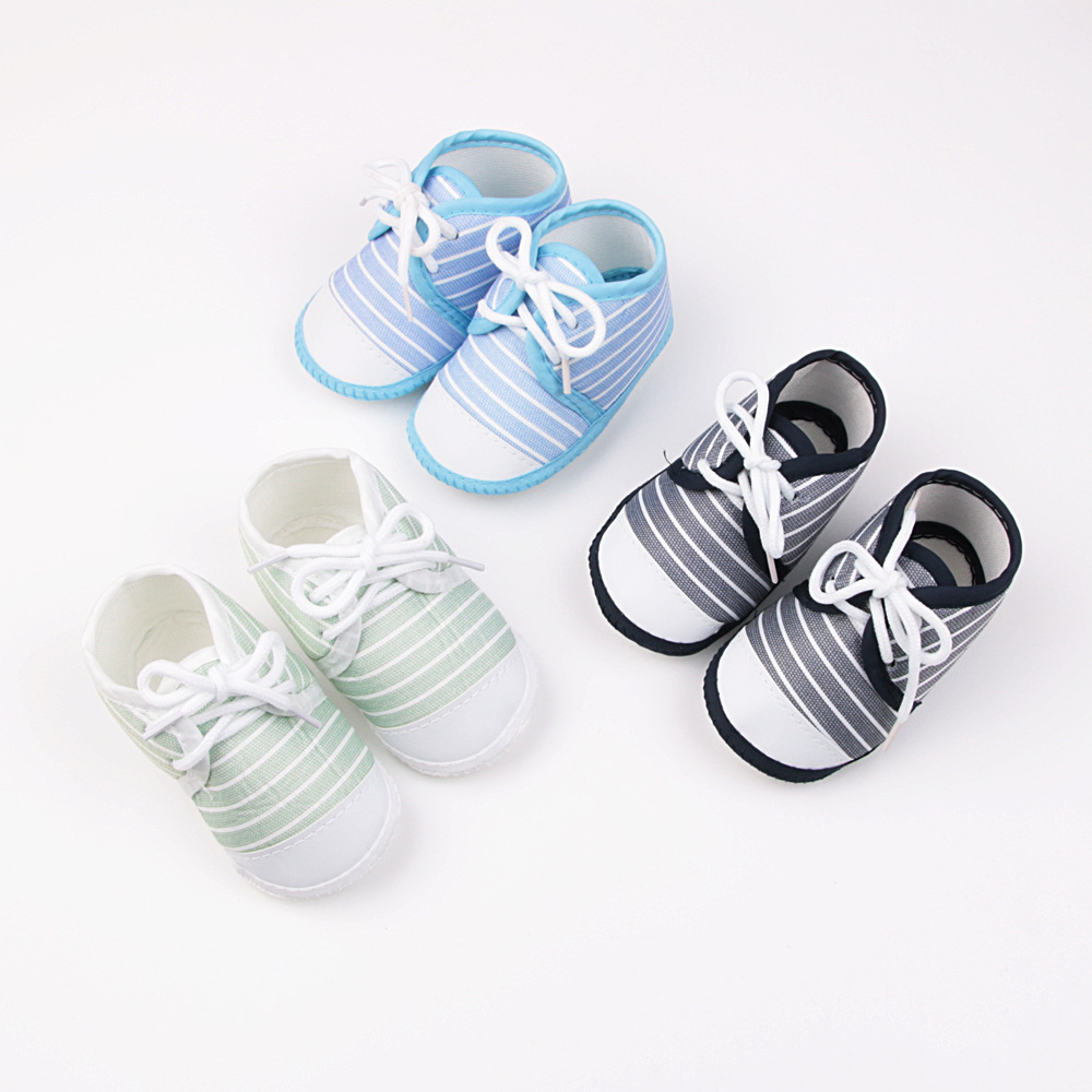 Striped Pre-walkers for Baby Boys, Lace-up Soft Sole, Anti-slip Breathable Infant Shoes
