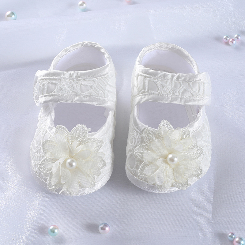 White Lace Princess Shoes, Soft Soled Baby Walking Shoes, full Moon and Hundred day Matching Dress, Newborn Shoes