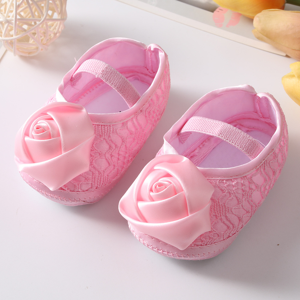 New Baby Shoes, European and American Rose Shoes, Fabric Sole Adhesive Walking Shoes, 0-12 Month old Baby Princess Shoes