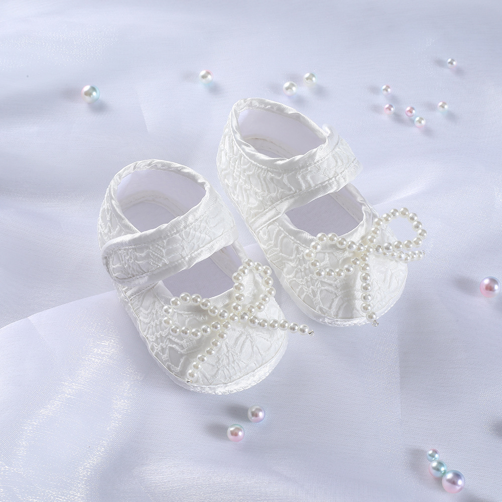 White Lace Princess Shoes, Soft Soled Baby Walking Shoes, full Moon and Hundred day Matching Dress, Newborn Shoes