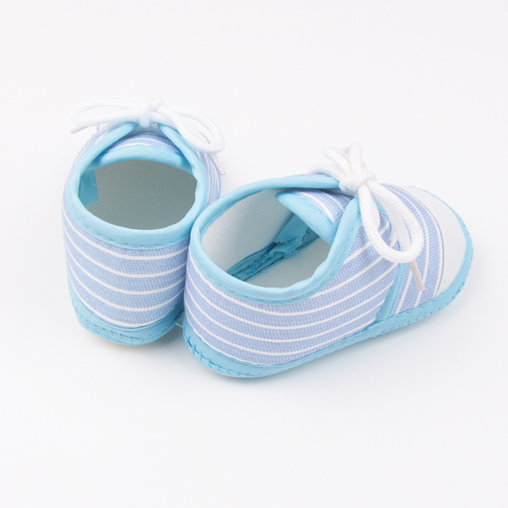 Striped Pre-walkers for Baby Boys, Lace-up Soft Sole, Anti-slip Breathable Infant Shoes