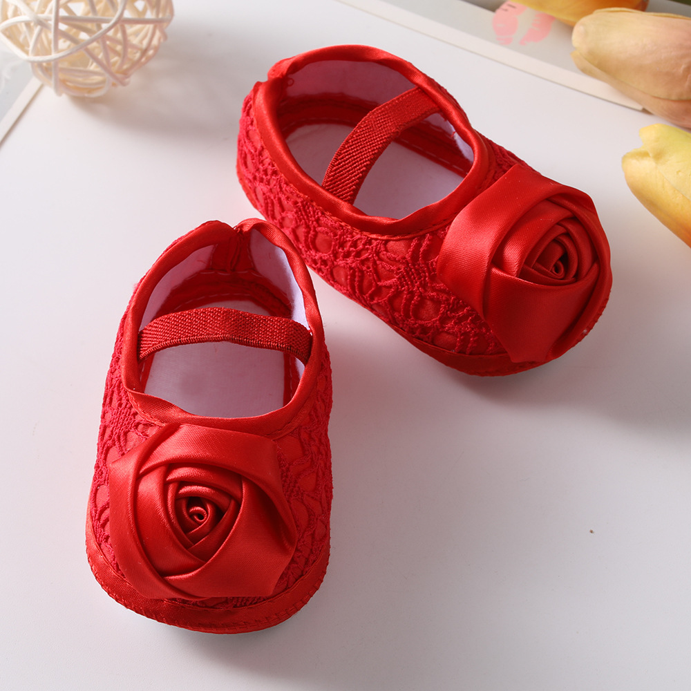 New Baby Shoes, European and American Rose Shoes, Fabric Sole Adhesive Walking Shoes, 0-12 Month old Baby Princess Shoes
