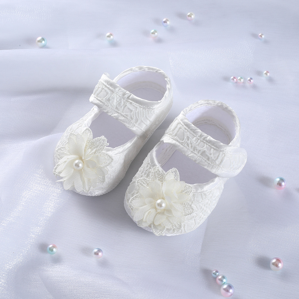 White Lace Princess Shoes, Soft Soled Baby Walking Shoes, full Moon and Hundred day Matching Dress, Newborn Shoes