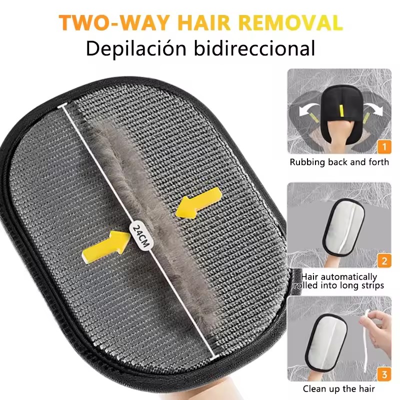 5-Finger Reusable Double-Sided Pet Hair Removal Glove Static Grooming Tool for Cats Dogs Soft Brush Mitt for Carpet Cloth Sofa