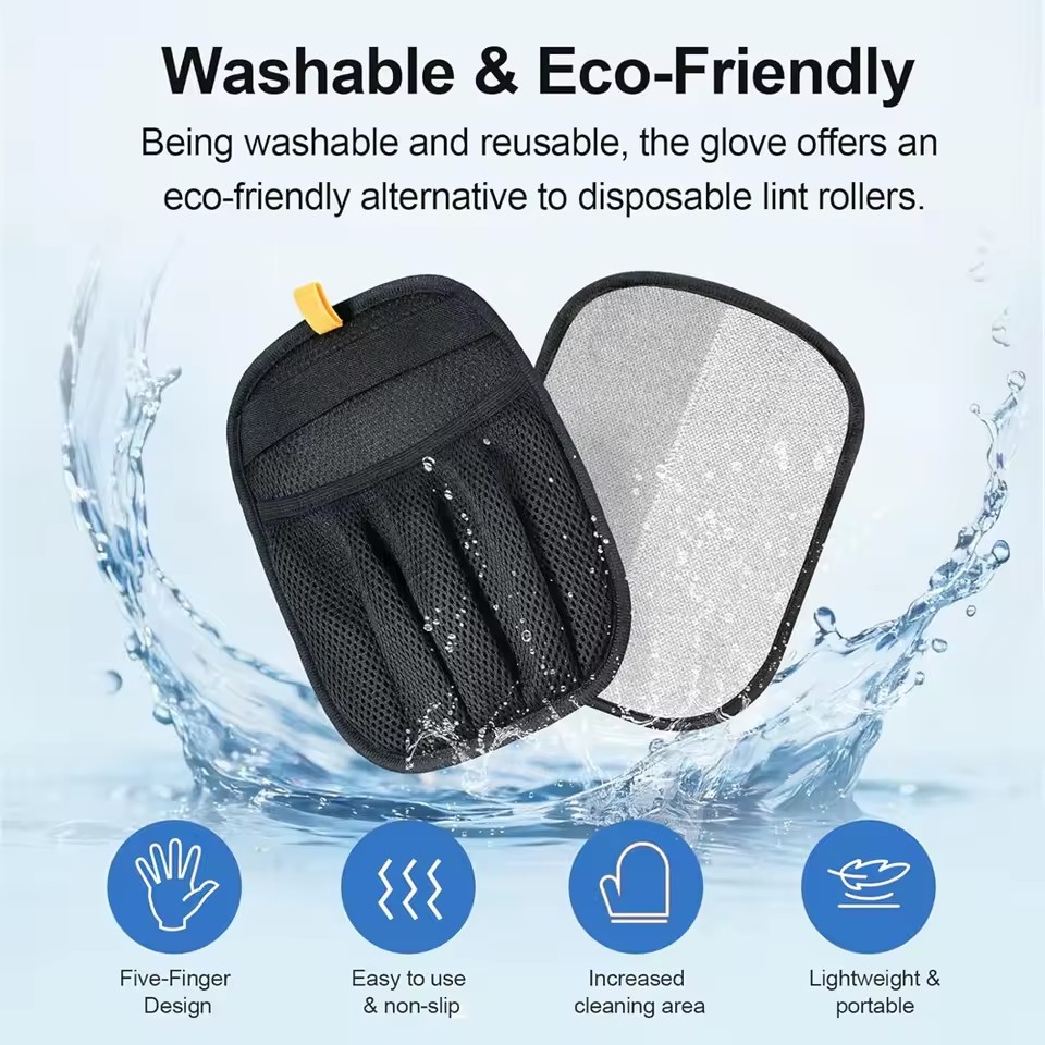 5-Finger Reusable Double-Sided Pet Hair Removal Glove Static Grooming Tool for Cats Dogs Soft Brush Mitt for Carpet Cloth Sofa