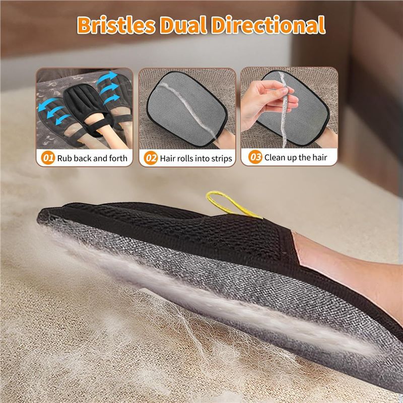 5-Finger Reusable Double-Sided Pet Hair Removal Glove Static Grooming Tool for Cats Dogs Soft Brush Mitt for Carpet Cloth Sofa
