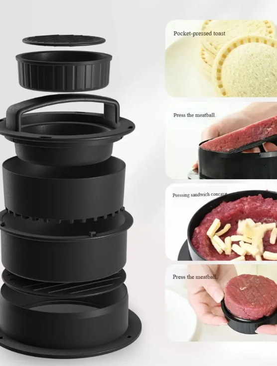 4 in 1 ABS Manual Meat Patty Press Sandwich Cutter Multifunctional Hamburger Press Non Stick Meat Patty Mold Kitchen Gadget