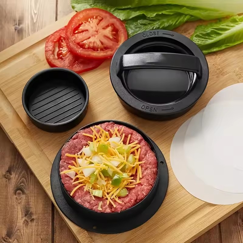4 in 1 ABS Manual Meat Patty Press Sandwich Cutter Multifunctional Hamburger Press Non Stick Meat Patty Mold Kitchen Gadget