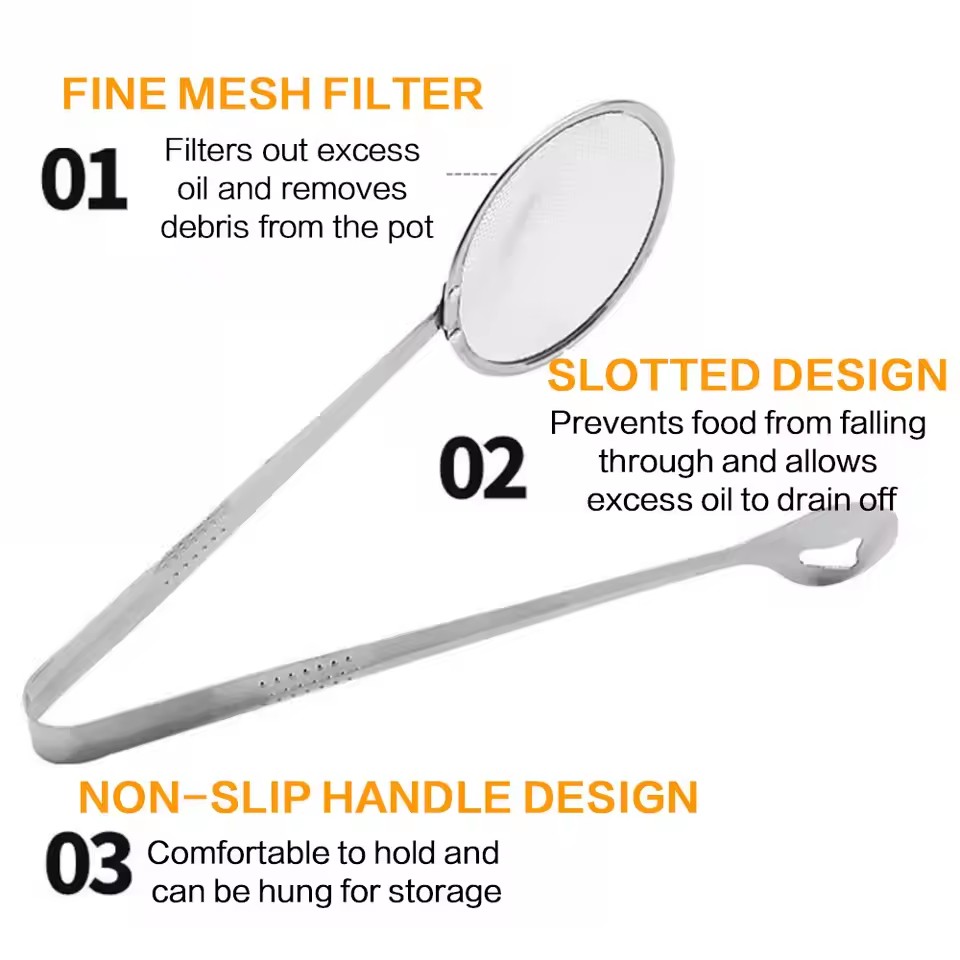 Kitchen Accessories Multifunction Stainless Steel Sieve Filter Spoon Fried Food Oil Strainer Clip Handheld Cooking Tools Gadgets