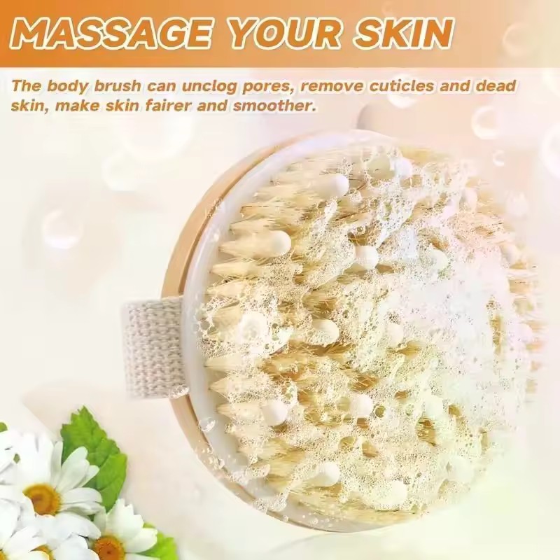 Natural Bristle Brush Soft Wet Dry Skin Body SPA Brush Bath Massager Home Dry Wet Back Shower Brushes Exfoliating Bathing Brush