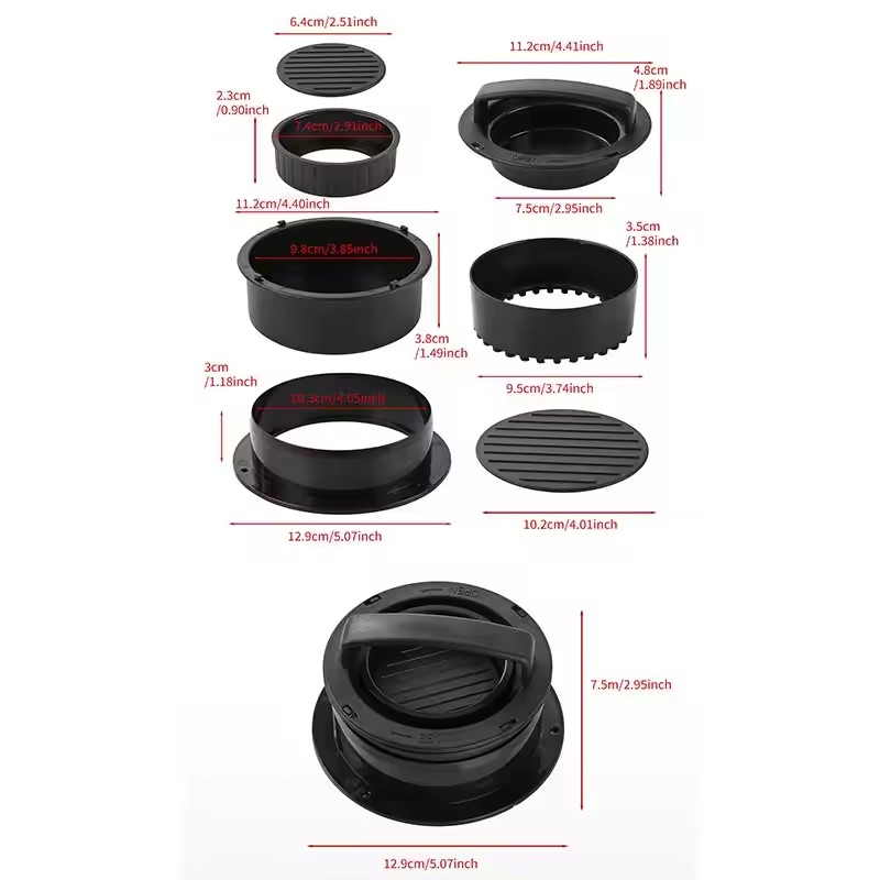 4 in 1 ABS Manual Meat Patty Press Sandwich Cutter Multifunctional Hamburger Press Non Stick Meat Patty Mold Kitchen Gadget