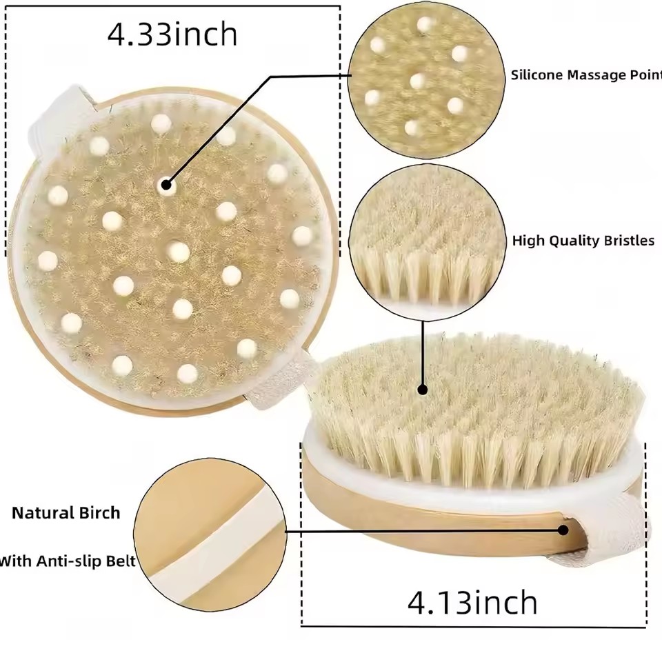 Natural Bristle Brush Soft Wet Dry Skin Body SPA Brush Bath Massager Home Dry Wet Back Shower Brushes Exfoliating Bathing Brush