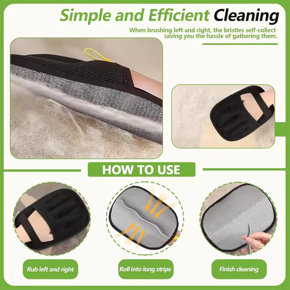 5-Finger Reusable Double-Sided Pet Hair Removal Glove Static Grooming Tool for Cats Dogs Soft Brush Mitt for Carpet Cloth Sofa