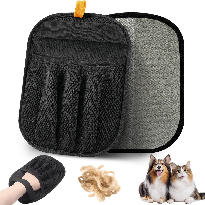 5-Finger Reusable Double-Sided Pet Hair Removal Glove Static Grooming Tool for Cats Dogs Soft Brush Mitt for Carpet Cloth Sofa