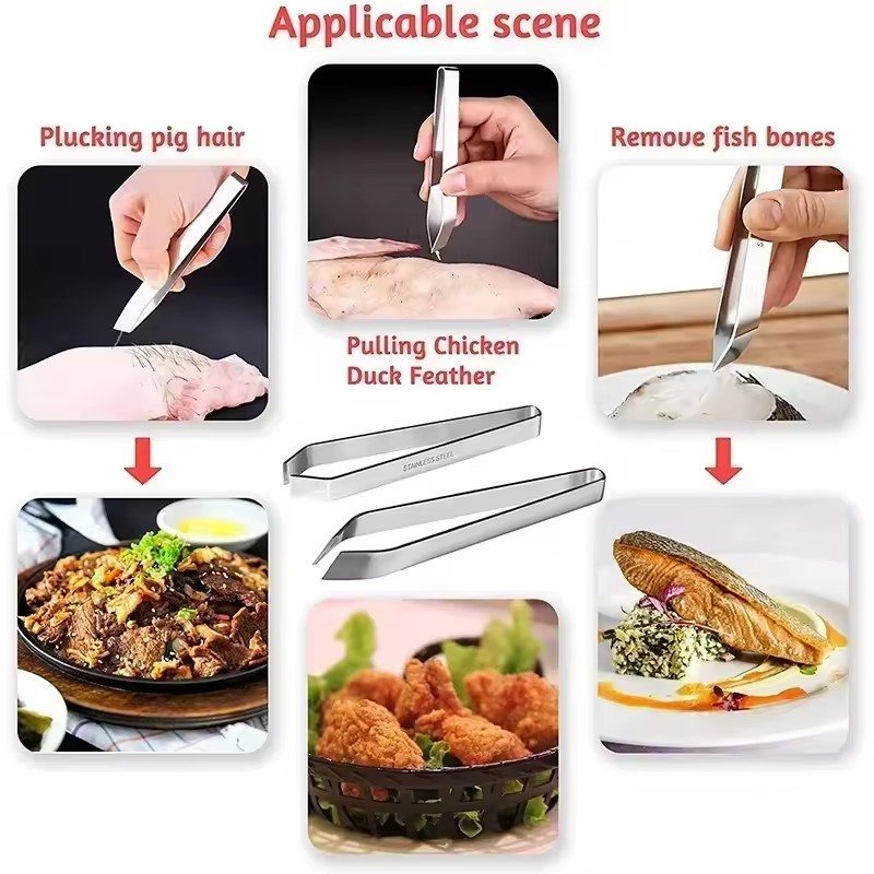 2PCS 430 Stainless Steel Fish Bone Tweezers Pincer Clip Puller Remover Tongs Kitchen Gadgets Fish Bone Plucking Clamp