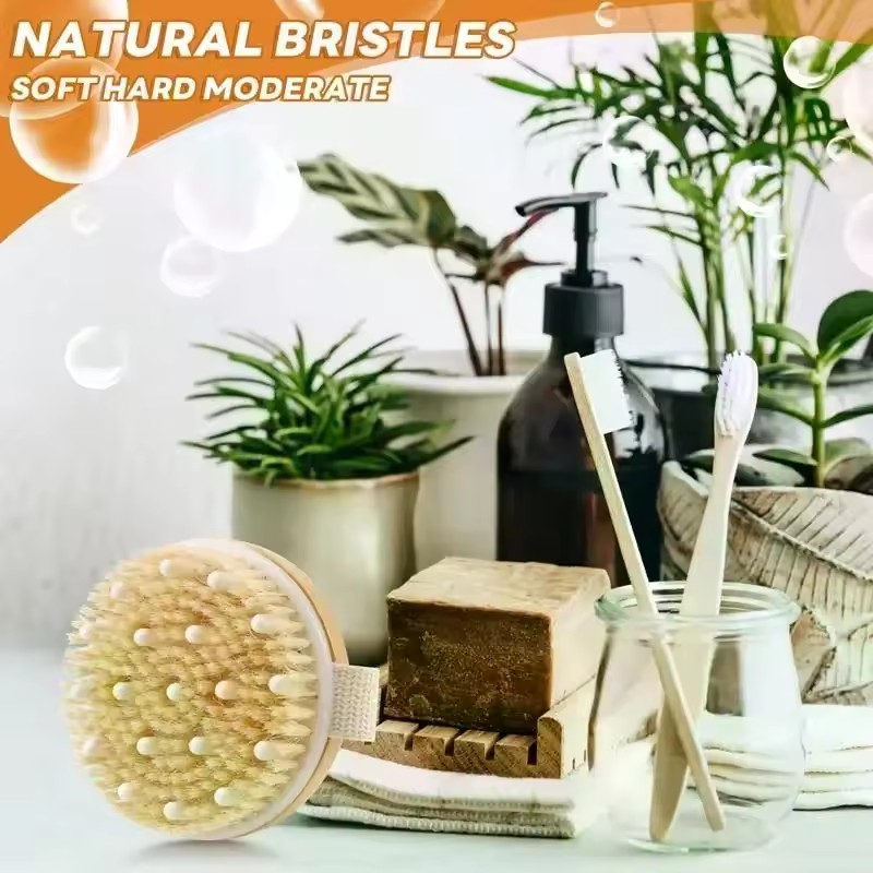 Natural Bristle Brush Soft Wet Dry Skin Body SPA Brush Bath Massager Home Dry Wet Back Shower Brushes Exfoliating Bathing Brush