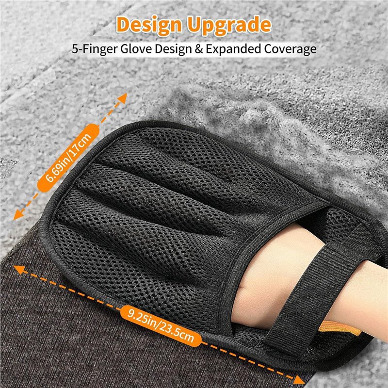5-Finger Reusable Double-Sided Pet Hair Removal Glove Static Grooming Tool for Cats Dogs Soft Brush Mitt for Carpet Cloth Sofa