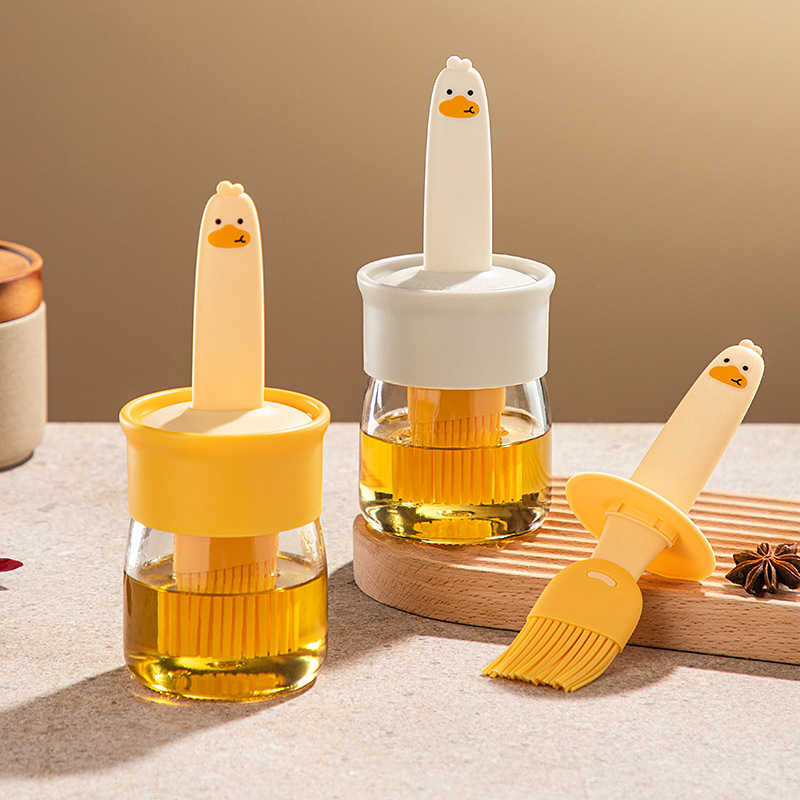 Glass Oil Bottle, Food Grade Silicone Brush Integrated Oil Pot, Vinegar Jar, Barbecue, Baking, Barbecue, Picnic, Cooking Tools