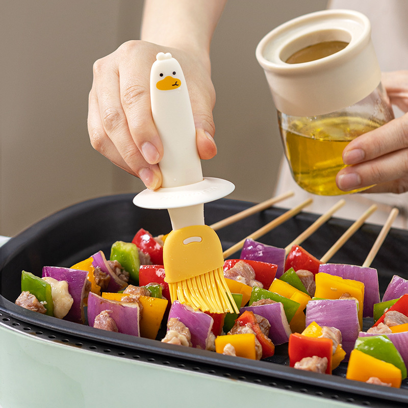 Glass Oil Bottle, Food Grade Silicone Brush Integrated Oil Pot, Vinegar Jar, Barbecue, Baking, Barbecue, Picnic, Cooking Tools