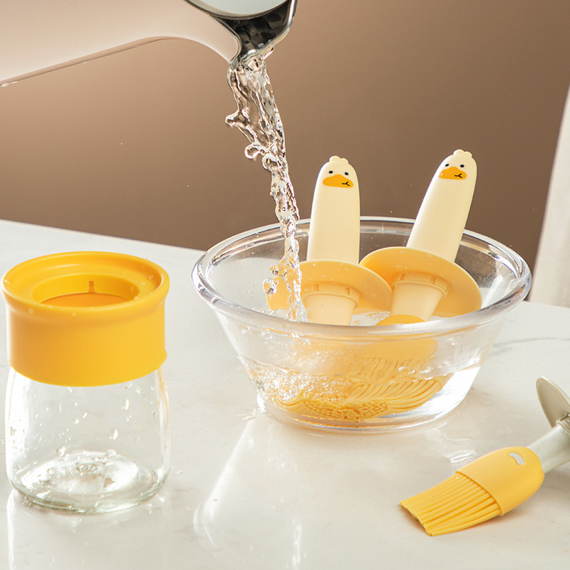 Glass Oil Bottle, Food Grade Silicone Brush Integrated Oil Pot, Vinegar Jar, Barbecue, Baking, Barbecue, Picnic, Cooking Tools