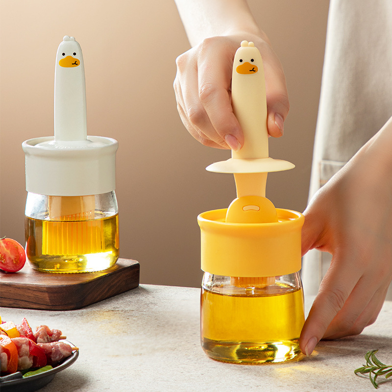 Glass Oil Bottle, Food Grade Silicone Brush Integrated Oil Pot, Vinegar Jar, Barbecue, Baking, Barbecue, Picnic, Cooking Tools