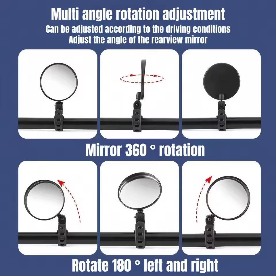 2PCS Bicycle Rear Mirror Wide Angle Handlebar Reflector Mirror Adjustable Cycling Safety View For Mtb Road Bike Scooter