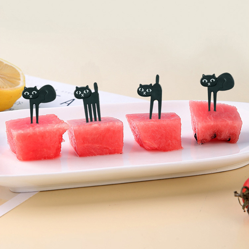 30pcs/Set Black Cat Fruit Fork Mini Cartoon Snack Cake Dessert Food Forks Bento Lunches Accessories Kitchen Utensils For