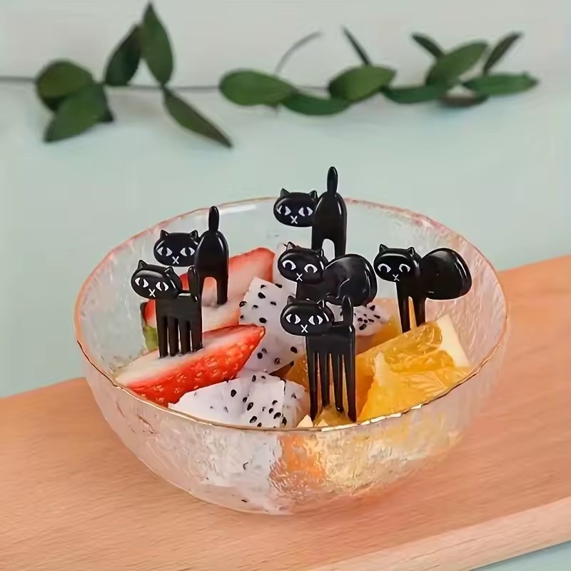 30pcs/Set Black Cat Fruit Fork Mini Cartoon Snack Cake Dessert Food Forks Bento Lunches Accessories Kitchen Utensils For
