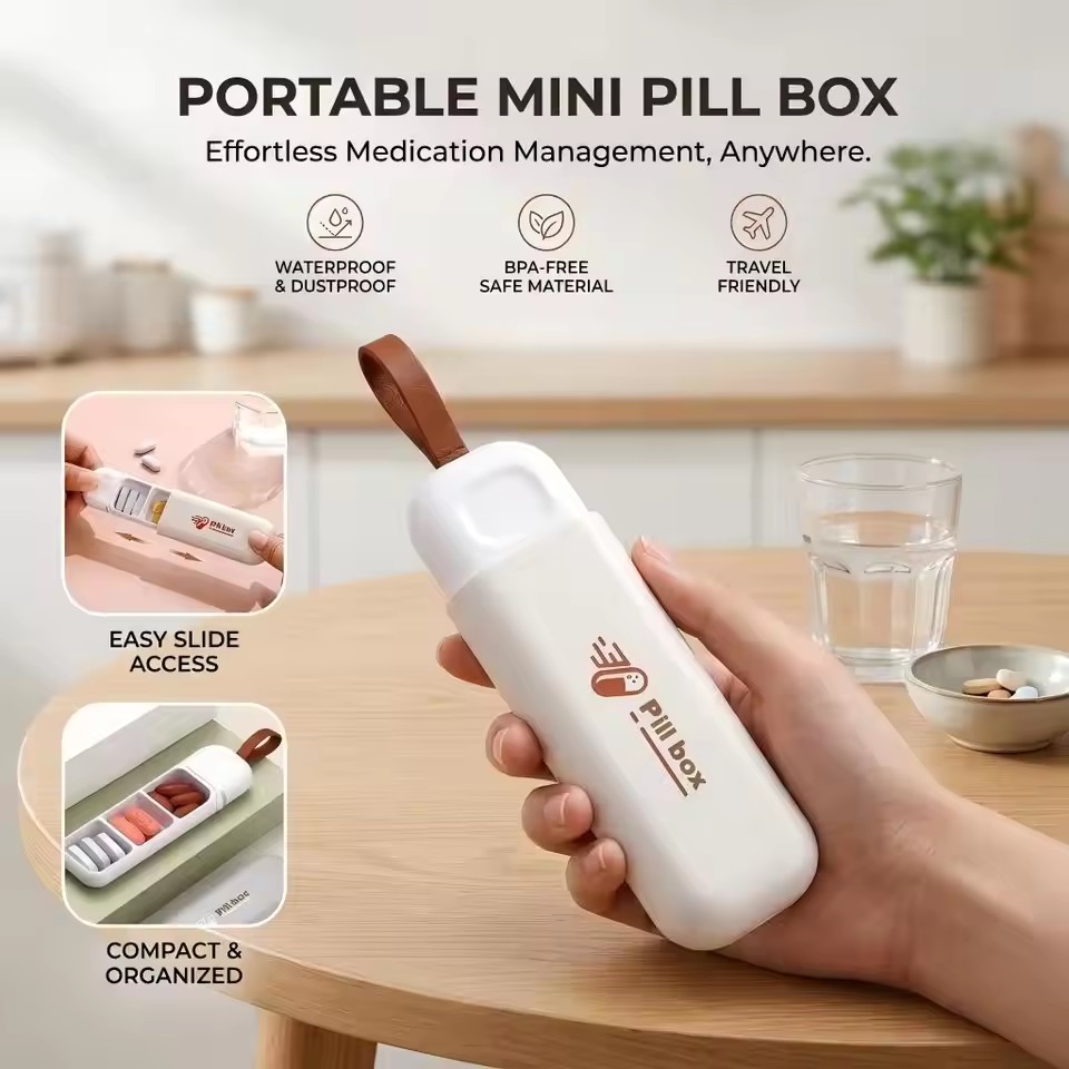 1Pc Portable Mini Pill Box 3 Compartments Travel Carry Sealed Moisture Proof Medicine Dispenser Storage Case Daily Pill Organizer