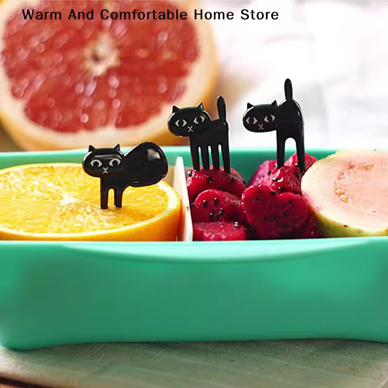 30pcs/Set Black Cat Fruit Fork Mini Cartoon Snack Cake Dessert Food Forks Bento Lunches Accessories Kitchen Utensils For
