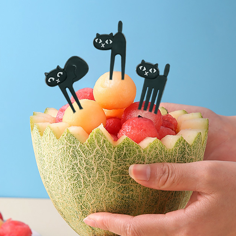 30pcs/Set Black Cat Fruit Fork Mini Cartoon Snack Cake Dessert Food Forks Bento Lunches Accessories Kitchen Utensils For