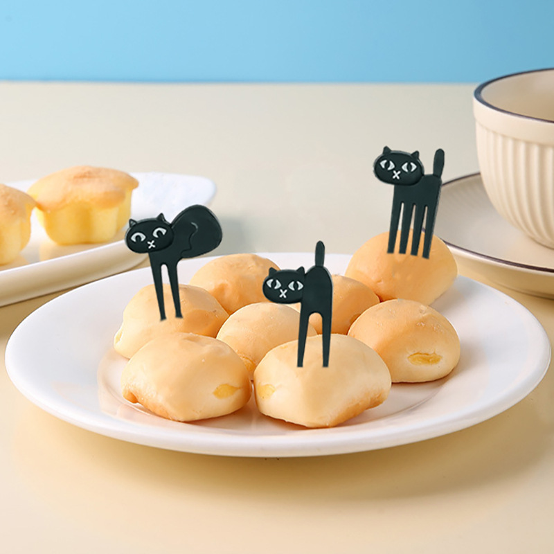 30pcs/Set Black Cat Fruit Fork Mini Cartoon Snack Cake Dessert Food Forks Bento Lunches Accessories Kitchen Utensils For